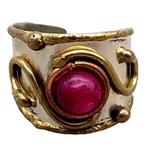 Two's Company Copper & Gold Design Cabochon Gemstone Ring Size 9